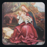 NATIVITÄT MIT ANGELN - MAGIC OF CHRISTMAS QUADRATISCHER AUFKLEBER<br><div class="desc">Farbenfrohe und magische Weihnachtsatmosphäre des deutschen Malers Matthias Grunewald ,  Details aus dem Zweiten Staat des Isenheimer Altarchts ,  ausdrucksstarker und intensiver Stil der mittelalterlichen mitteleuropäischen Kunst bis ins 16. Jahrhundert.Öl auf Holz.</div>