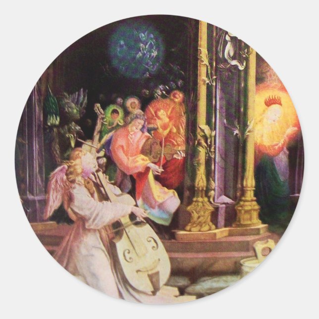 NATIVITÄT MIT MUSIKANGELN - MAGIC OF CHRISTMAS RUNDER AUFKLEBER (Vorderseite)