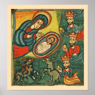 NATIVITÄTSCHRISTMAS-PARCHMENT , ANNAHME VON MAGI POSTER