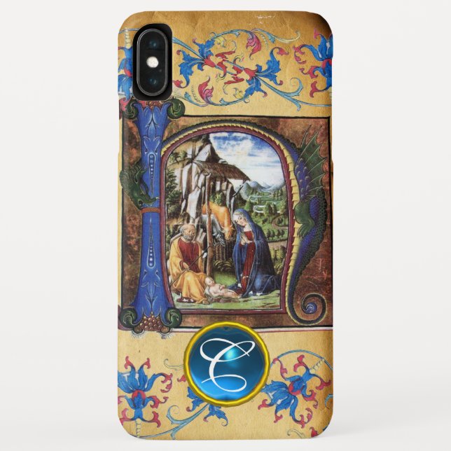 NATIVITÄTSCHRISTMAS PARCHMENT BLUE GEM MONOGRAM Case-Mate iPhone HÜLLE (Rückseite)