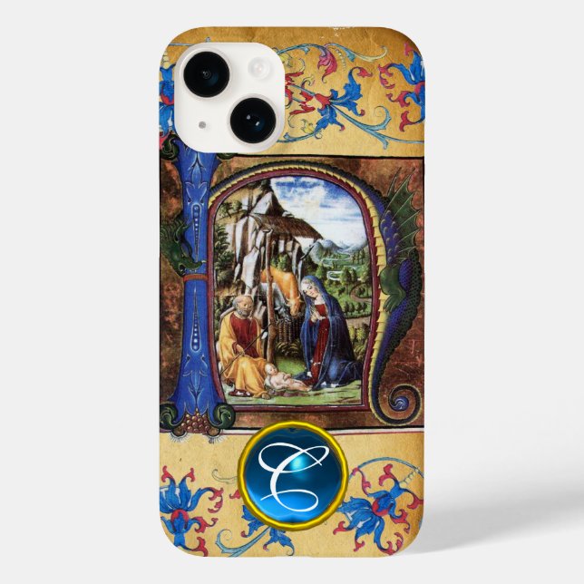 NATIVITÄTSCHRISTMAS PARCHMENT BLUE GEM MONOGRAM Case-Mate iPhone HÜLLE (Rückseite)