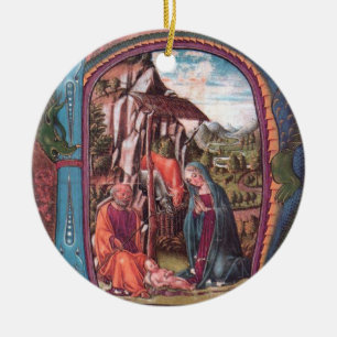 NATIVITÄTSCHRISTMAS PARCHMENT MONOGRAM Rosa Blau Keramikornament