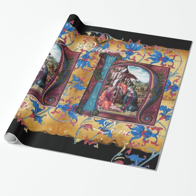 NATIVITÄTSMONOGRAMM FLORAL CHRISTMAS PARCHMENT GESCHENKPAPIER (Ungerollt)