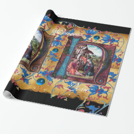 NATIVITÄTSMONOGRAMM FLORAL CHRISTMAS PARCHMENT GESCHENKPAPIER