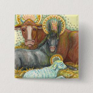 NATIVITÄTSTIERE IN STABILEN, OXEN, SPIELEN UND SCH BUTTON