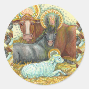 NATIVITÄTSTIERE IN STABILEN, OXEN, SPIELEN UND SCH RUNDER AUFKLEBER