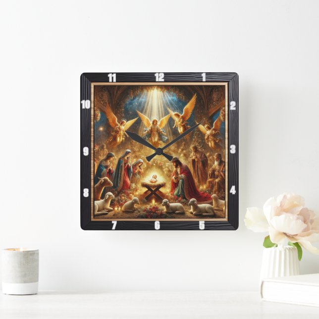 Nativity Angels Adore Christ Quadratische Wanduhr (Zuhause)