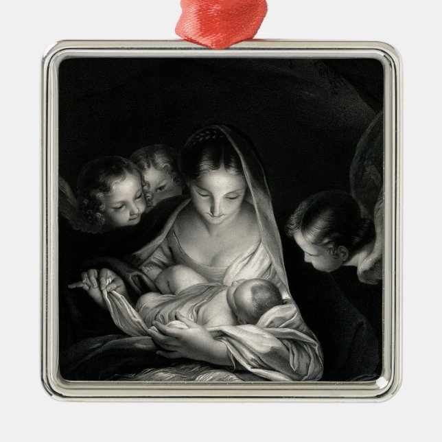 Nativity-Baby-Jesus-Jungfrau-Mary-Engel Silbernes Ornament (Vorne)