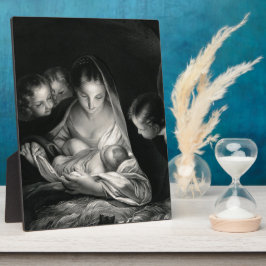 Nativity Baby Jesus Virgin Mary Angels Black White Fotoplatte