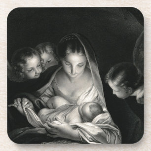 Nativity Baby Jesus Virgin Mary Angels Black White Getränkeuntersetzer