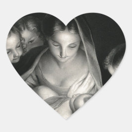 Nativity Baby Jesus Virgin Mary Angels Black White Herz-Aufkleber