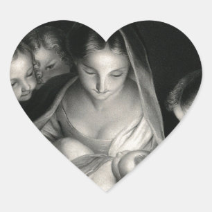 Nativity Baby Jesus Virgin Mary Angels Black White Herz-Aufkleber