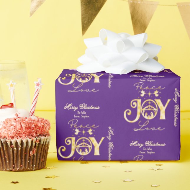 Nativity Christlich Christmas P Gold Peace Joy Lie Geschenkpapier (Geburtstagsparty)