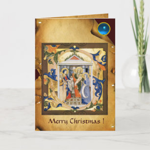 NATIVITY CHRISTMAS PARCHMENT Blue Gem Feiertagskarte