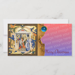 NATIVITY CHRISTMAS PARCHMENT Blue Gem Feiertagskarte