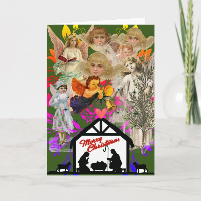 NATIVITY COLLAGE VINTAG ANGELS CHRISTMAS CARD KARTE (Vorderseite)