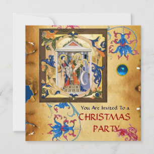 NATIVITY FLORAL CHRISTMAS PARCHMAS MIT BLUE GEM EINLADUNG