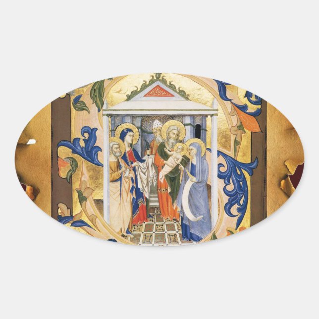 NATIVITY FLORAL CHRISTMAS PARCHMENT OVALER AUFKLEBER (Vorderseite)