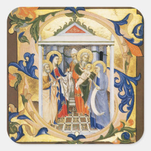 NATIVITY FLORAL CHRISTMAS PARCHMENT QUADRATISCHER AUFKLEBER