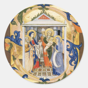 NATIVITY FLORAL CHRISTMAS PARCHMENT RUNDER AUFKLEBER