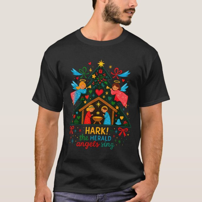 Nativity Hark The Herald Angels Sing Cute Christma T-Shirt (Vorderseite)