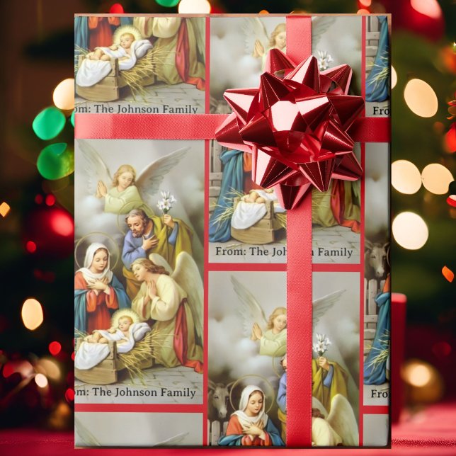 Nativity Holy Family Add Your Text Christmas Gift Geschenkpapier (Von Creator hochgeladen)