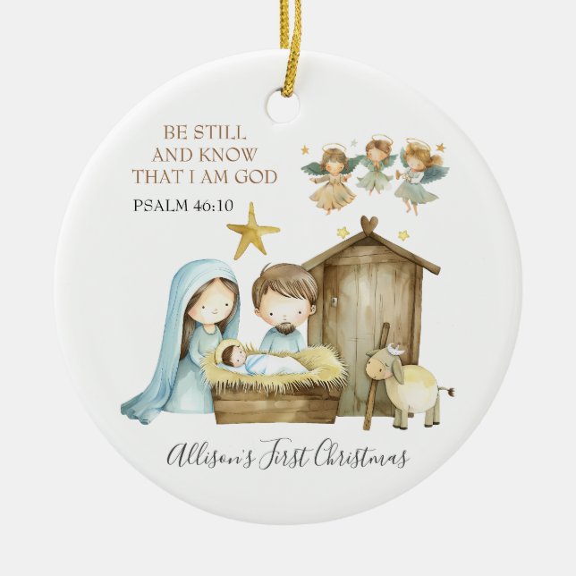 Nativity Manger Scene Bible Verse First Christmas Keramik Ornament (Vorne)