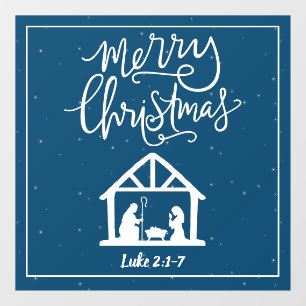 Nativity Merry Christmas Blue Window Cling Fensteraufkleber