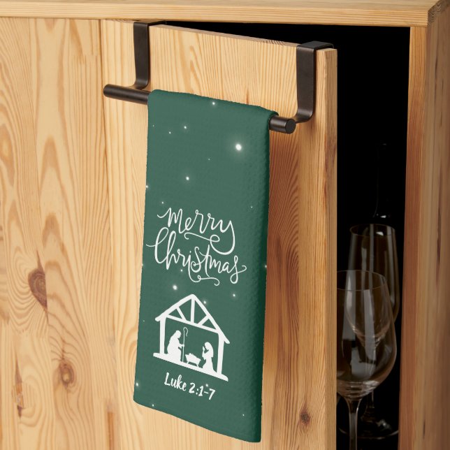 Nativity Merry Christmas Green Geschirrtuch (Drittel gefaltet)