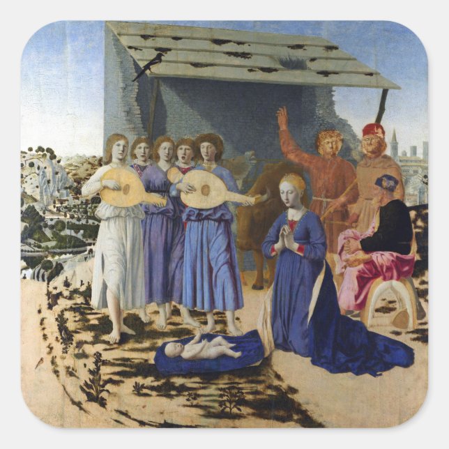 NATIVITY OF JESUS, ANGELS by PIERO DELLA FRANCESCA Quadratischer Aufkleber (Vorderseite)