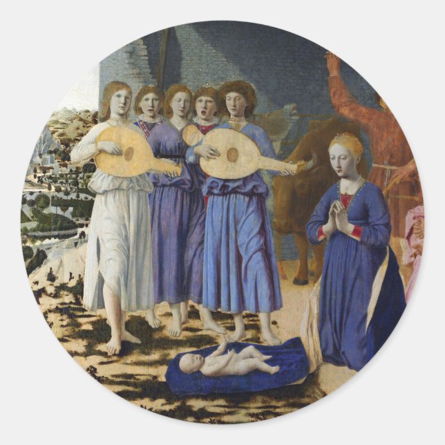 NATIVITY OF JESUS, ANGELS by PIERO DELLA FRANCESCA Runder Aufkleber (Vorderseite)