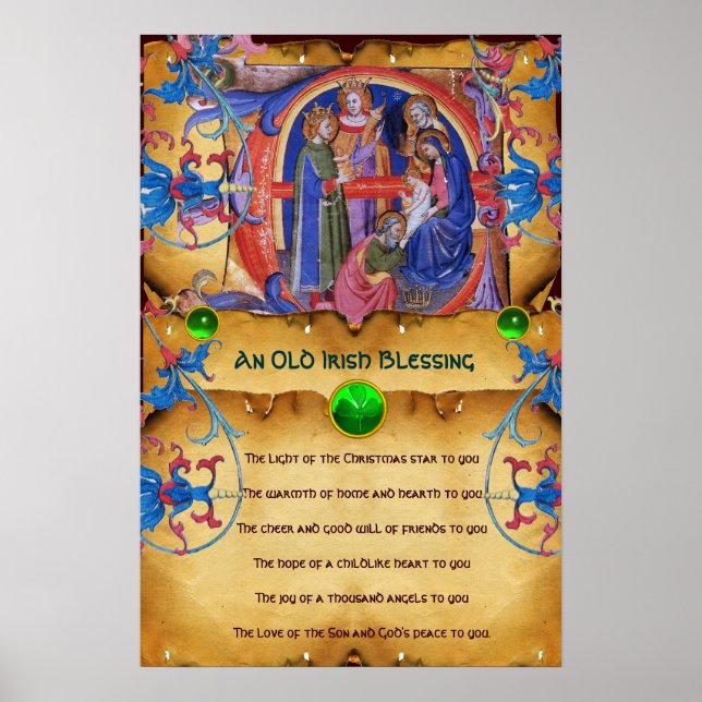 NATIVITY Old Irish Christmas Segen Parchment Poster (Vorne)