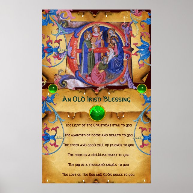 NATIVITY Old Irish Christmas Segen Parchment Poster (Vorne)