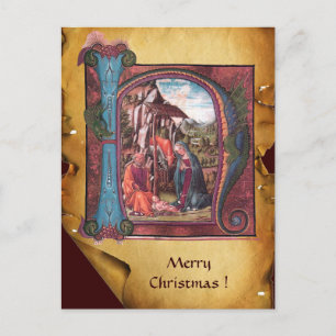NATIVITY PARCHITY Blue Saphire Monogramm Feiertagspostkarte