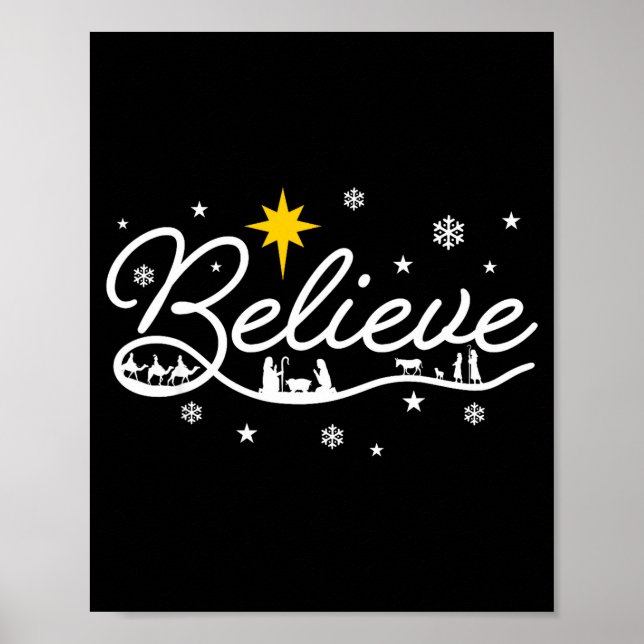 Nativity Scene Believe Christian Family Merry Chri Poster (Vorne)