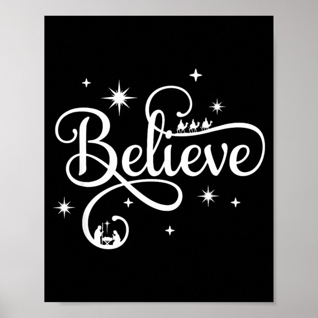 Nativity Scene Believe Christian Family Merry Chri Poster (Vorne)
