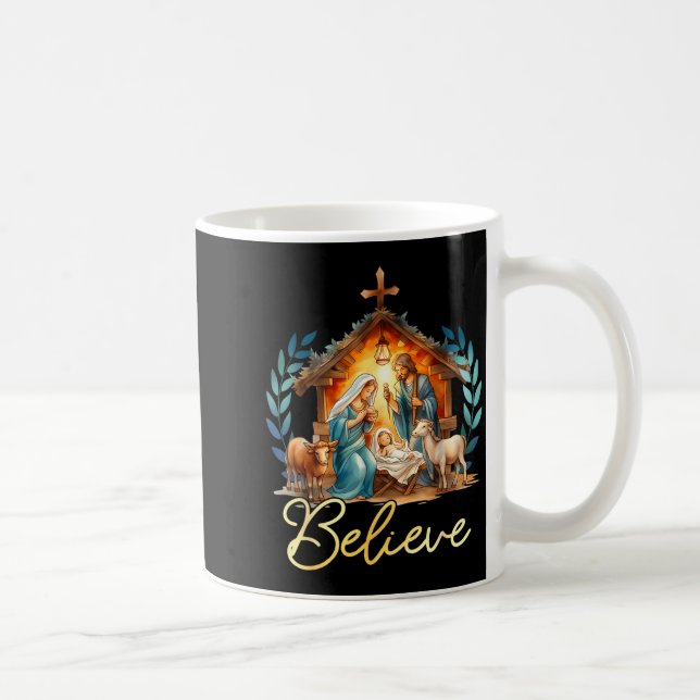 Nativity Scene Believe Christian Xmas Family Merry Kaffeetasse (Rechts)
