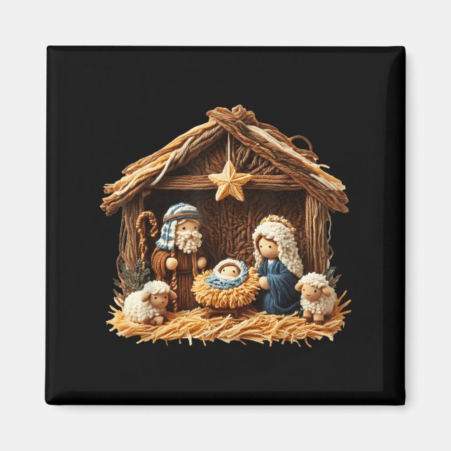 Nativity Scene Faux Yarn Crochet Jesus Christmas R Magnet (Vorne)