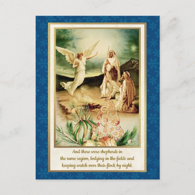 Nativity Shepherds & Angels Golden Christmas Postkarte (Vorderseite)
