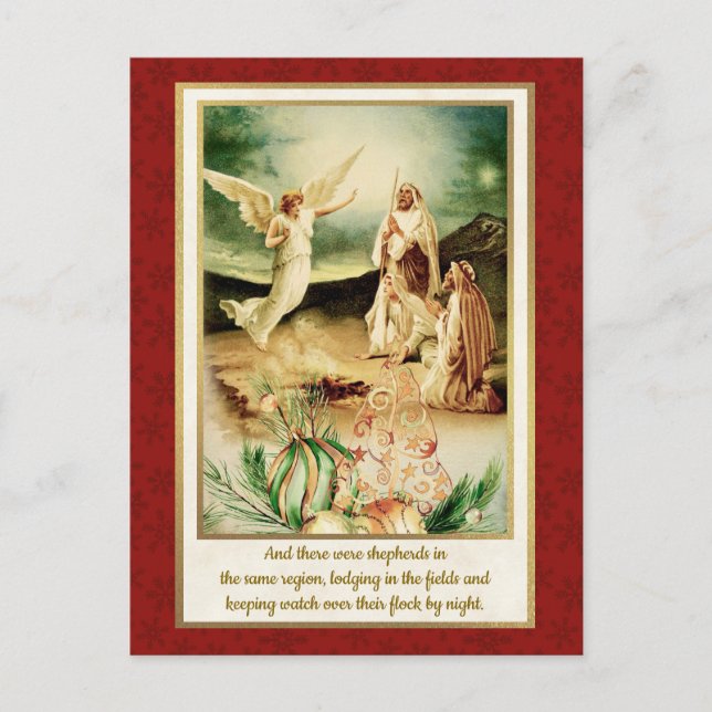 Nativity Shepherds & Angels Golden Christmas Postkarte (Vorderseite)