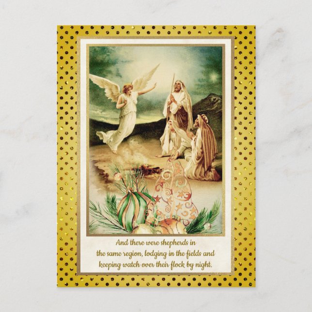 Nativity Shepherds & Angels Golden Christmas Postkarte (Vorderseite)