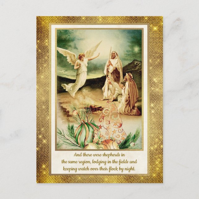Nativity Shepherds & Angels Golden Christmas Postkarte (Vorderseite)