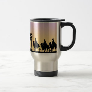 Nativity-Silhouette-kluge Männer auf dem Horizont Reisebecher