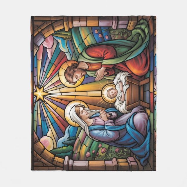 Nativity Stained Glass Art – Holy Family Christmas Fleecedecke (Vorderseite)