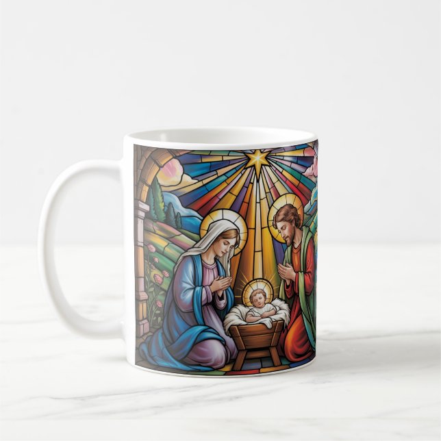 Nativity Stained Glass Art – Holy Family Christmas Kaffeetasse (Links)