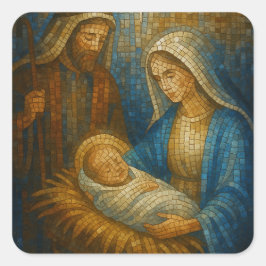 Nativity Stained Glass Mosaic | Holy Family Quadratischer Aufkleber