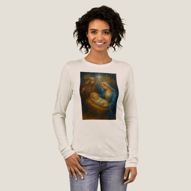 Nativity Stained Glass Mosaic | Holy Family  Tri-Blend Shirt (Volle Vorderseite)