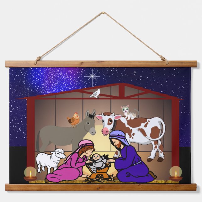 Nativity Wandteppich Mit Holzrahmen (Vorne)