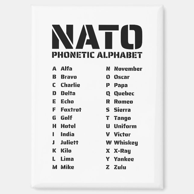 NATO-Buchstabenalphabet-Tabelle Magnet (Vorderseite)