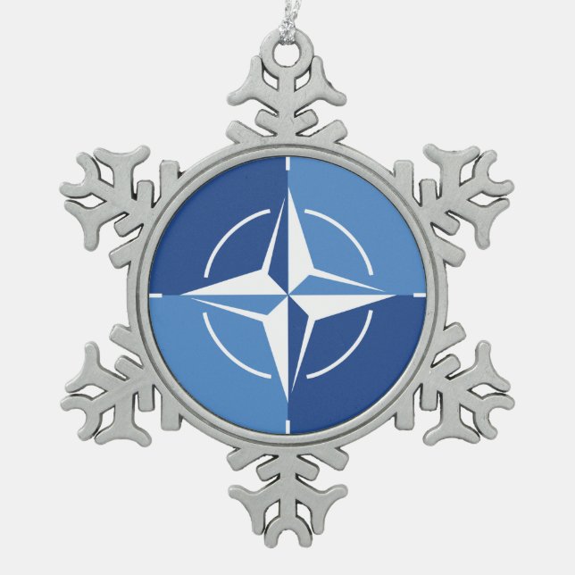 NATO-ONAT-Flaggensymbol des Nordatlantikvertragsor Schneeflocken Zinn-Ornament (Vorderseite)